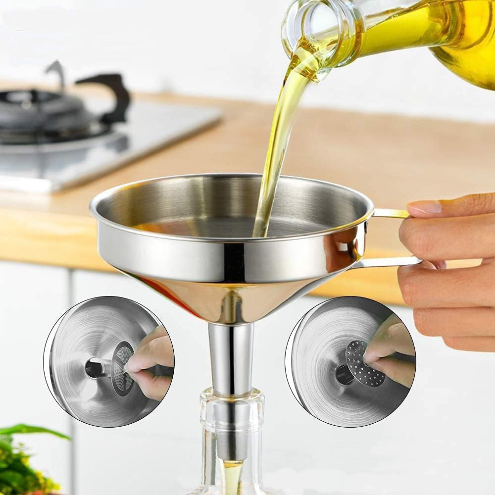 🥘Stainless Steel Kitchen Funnel With Detachable Filter Strainer