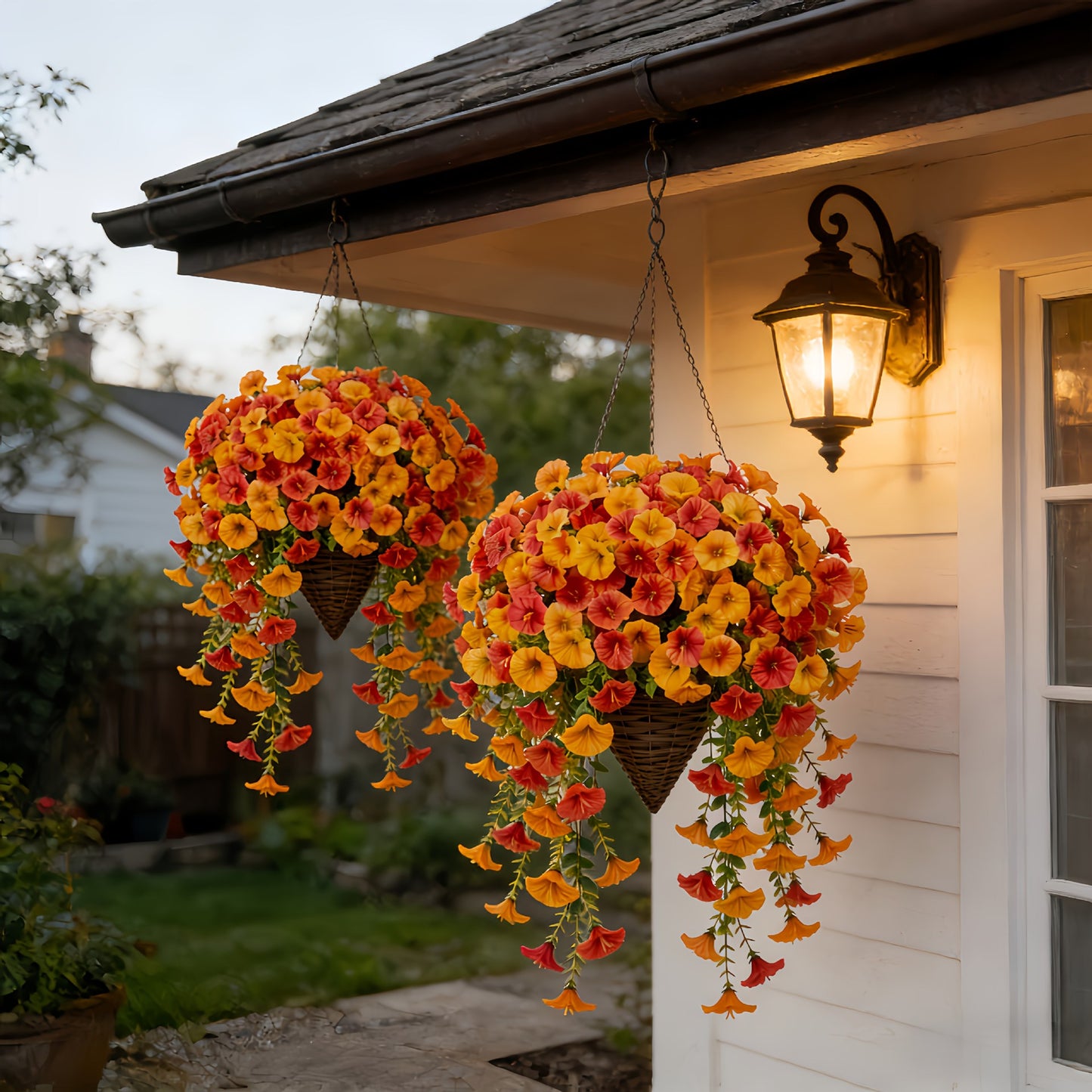 🍂 Artificial Fall Hanging Floral Swag | UV Resistant Autumn Orange Red Flower Garland