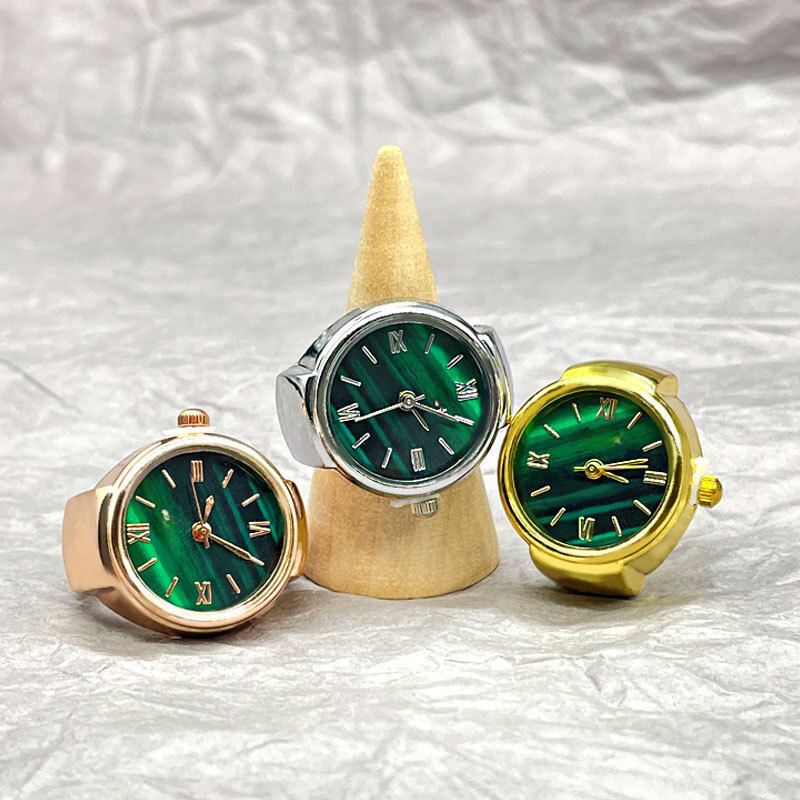 Vintage Gold-Tone Ring Watch – Green Roman Numeral Dial for Men & Women