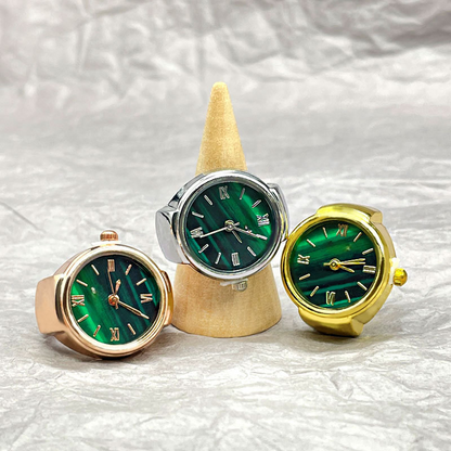 Vintage Gold-Tone Ring Watch – Green Roman Numeral Dial for Men & Women