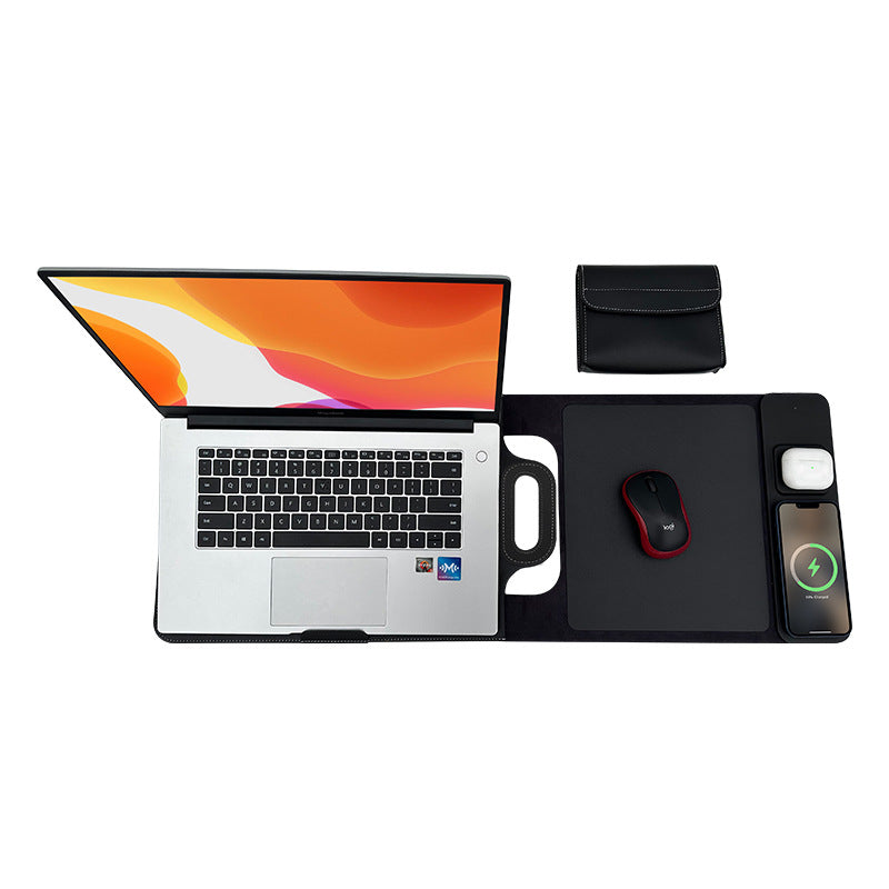 Multi‑Function Leather Laptop Desk Mat With 3‑in‑1 Wireless Charger