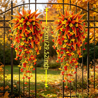🍂 Artificial Fall Hanging Floral Swag | UV Resistant Autumn Orange Red Flower Garland