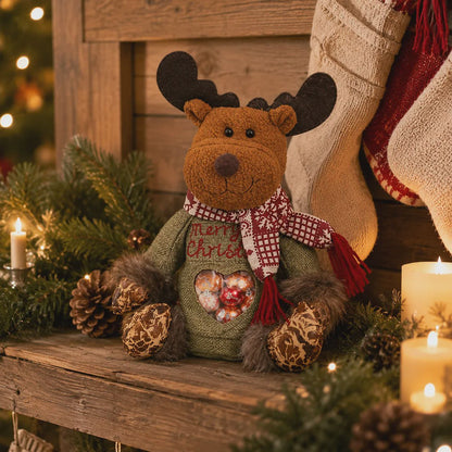 🎅 Christmas Plush Candy Gift Bag 🦌 Santa Snowman Reindeer Treat Pouch Xmas Decor & Kids Gift