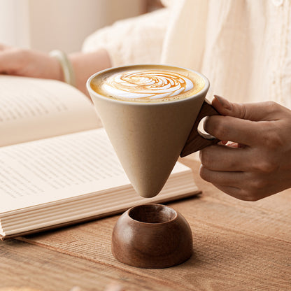 ☕ Handmade Ceramic Pour Over Coffee Dripper with Wooden Handle & Base