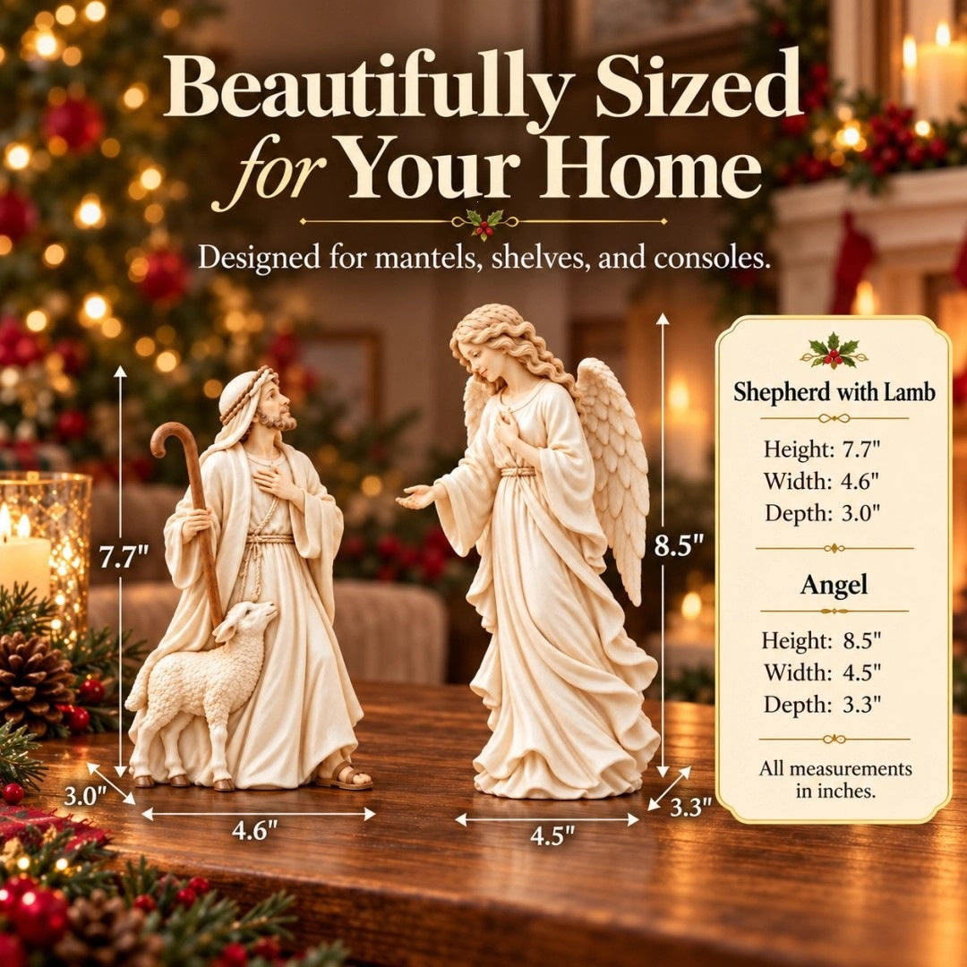 ✨ Shepherd and Angel Figurine Set – Religious Christmas Decorative Statues