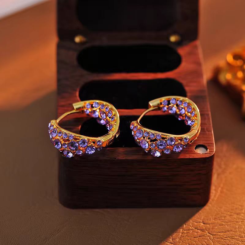 💜 Purple Crystal Pave Hoop Earrings