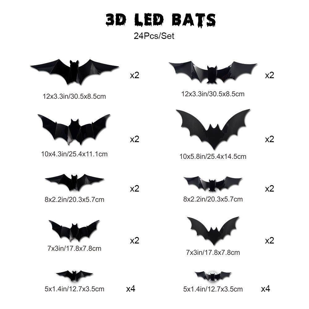 🦇3D LED Glowing Bat Stickers | Halloween Decorations