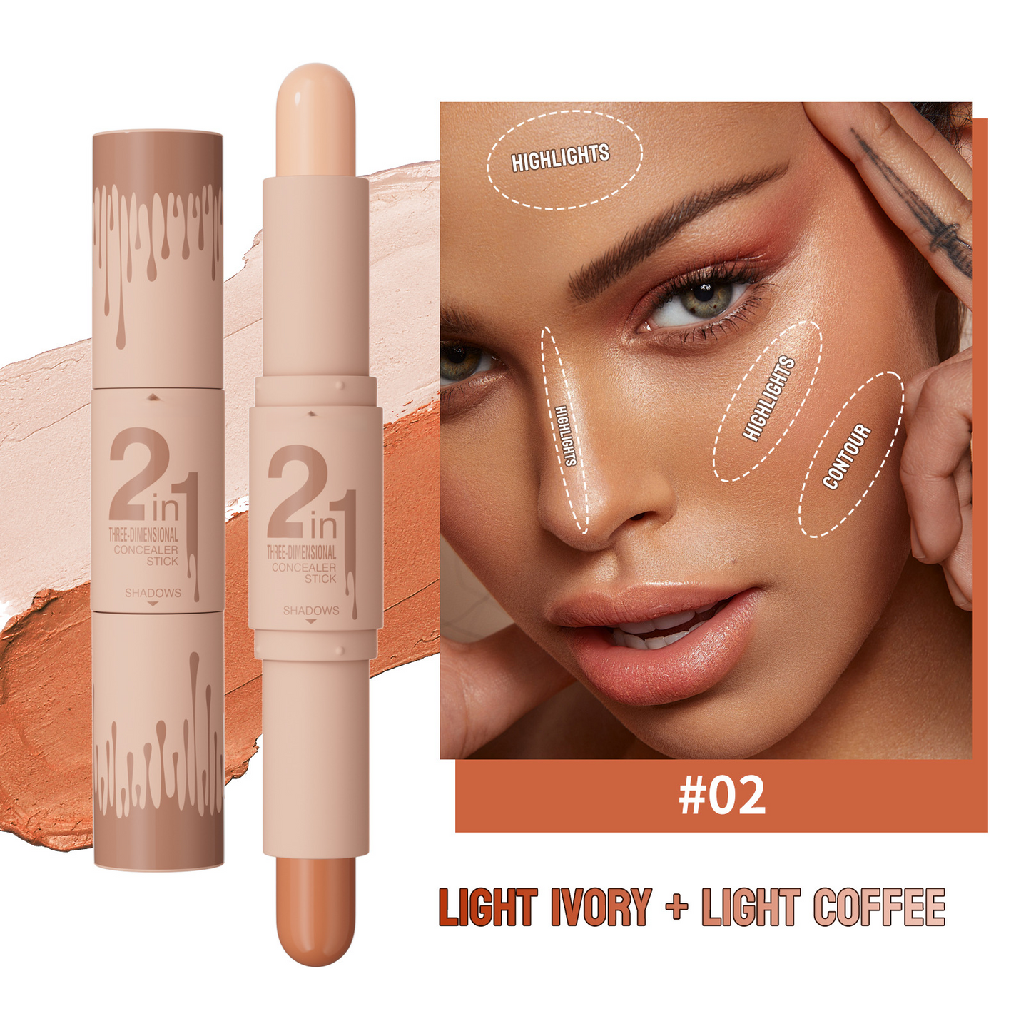 ✨2‑in‑1 Highlight & Contour Stick