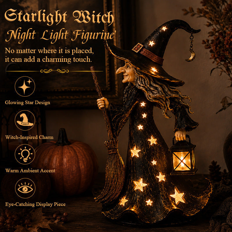 🧙‍♀️🌙 Glowing Starlight Witch Figurine|Magical Spooky‐Cute Night Light Decor