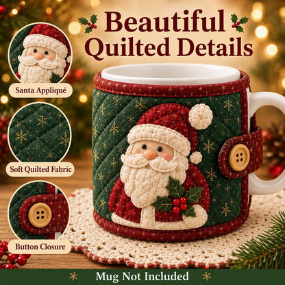 🎄Christmas Quilted Mug Cozy DIY Sewing Kit, Handmade Cup Sleeve Craft Set for Holiday Gift, Beginner Embroidery Sewing Project