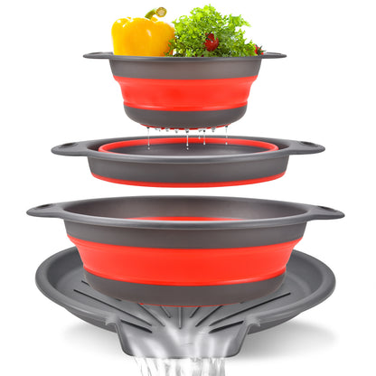 💧3-Piece Collapsible Colander Set - Space Saving Strainers with Draining Base