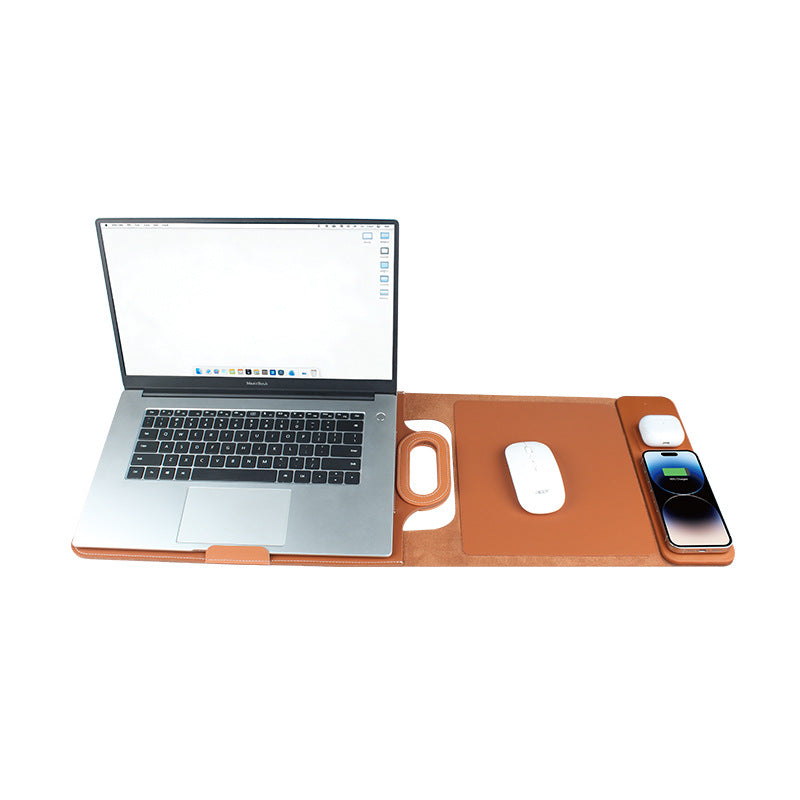 Multi‑Function Leather Laptop Desk Mat With 3‑in‑1 Wireless Charger