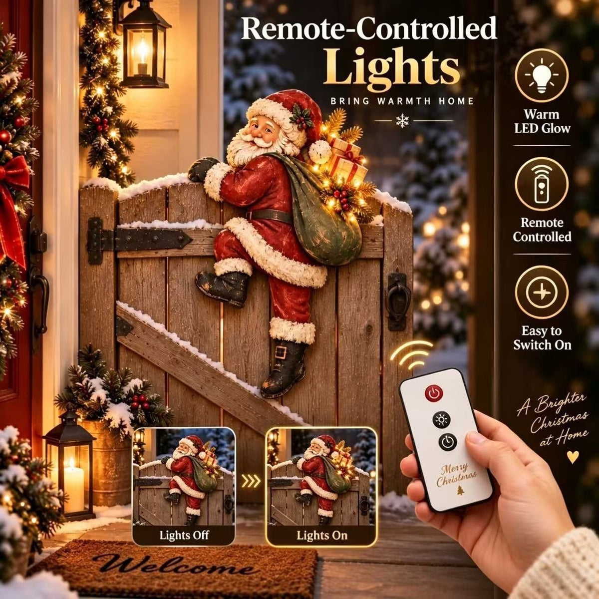 🎅💡Climbing Santa Fence Christmas Decor with Remote LED Lights