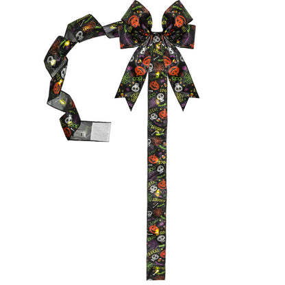 🎃 LED Lighted Halloween Cabinet Bow Ribbon｜Pre‑Tied Satin Bow for Kitchen Cabinet Door Window Halloween Home Decor