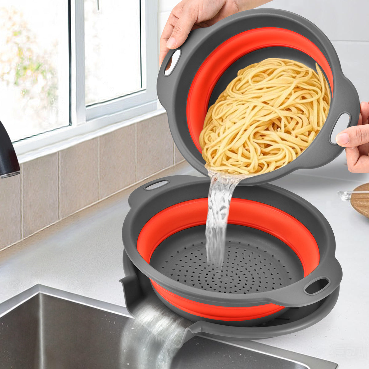 💧3-Piece Collapsible Colander Set - Space Saving Strainers with Draining Base