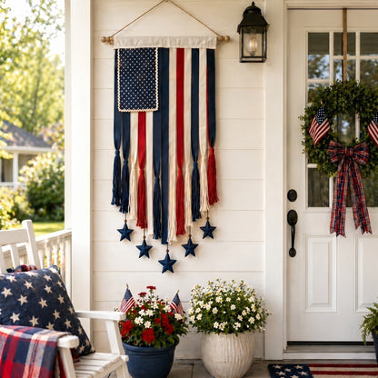 Light-Up American Flag Ribbon Wall Hanging