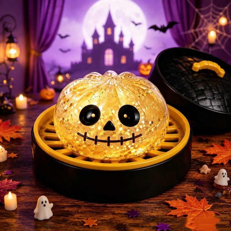 🎃 Halloween Mystery Blind Box – Cute Dumpling Squishy Toy with Mini Steamer Box, 5 Spooky Designs to Collect, Slow Rising Stress Relief