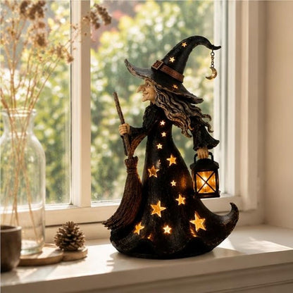 🧙‍♀️🌙 Glowing Starlight Witch Figurine|Magical Spooky‐Cute Night Light Decor