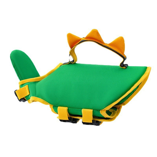🦖 Cute Dinosaur Dog Life Jacket – Adjustable Pet Swim Vest with Rescue Handle & Reflective Strip