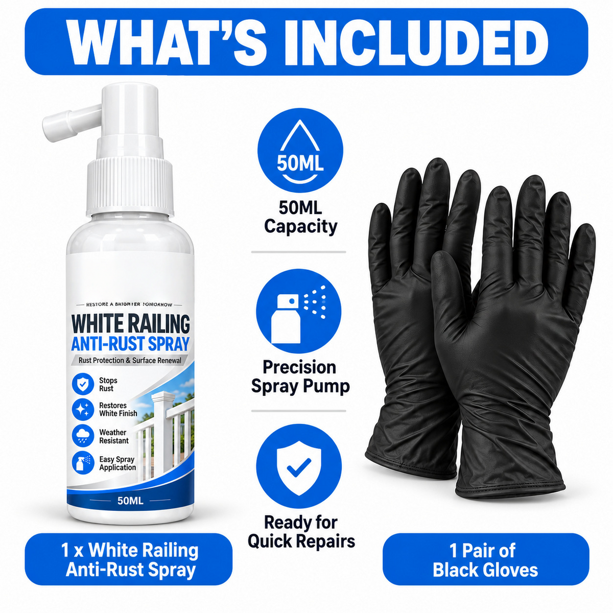 🤍White Railing Anti-Rust Spray-Rust Protection & Surface Renewal Spray for White Railings & Fences