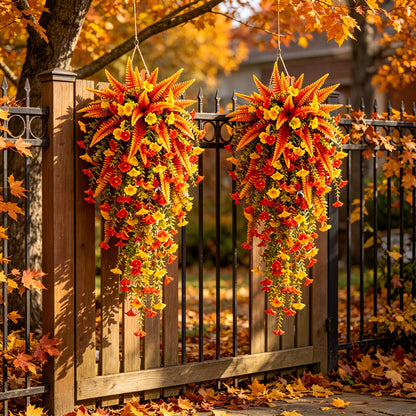 🍂 Artificial Fall Hanging Floral Swag | UV Resistant Autumn Orange Red Flower Garland