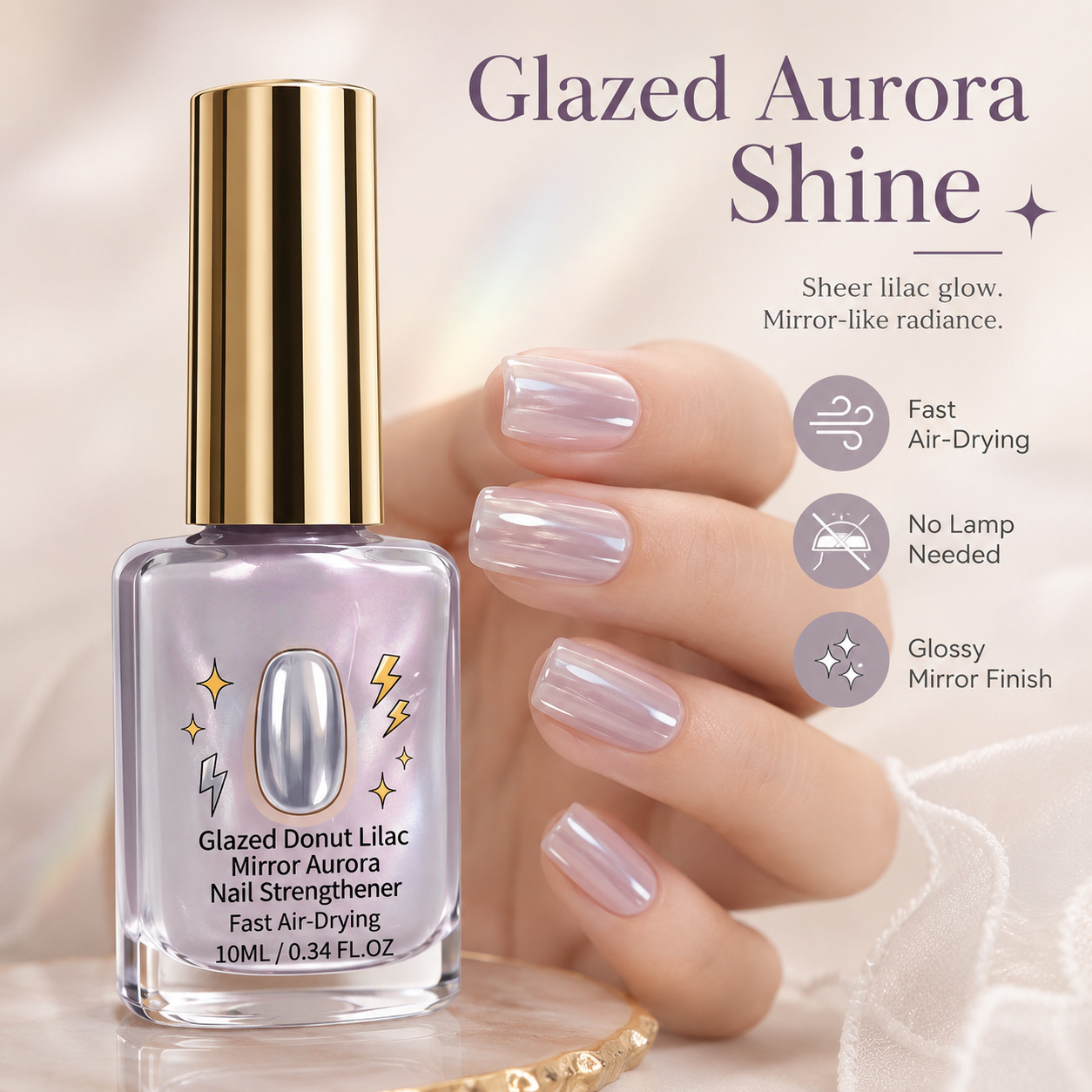 ✨ Glazed Donut Lilac Mirror‑Aurora Nail Strengthener Nail Polish (10ml)