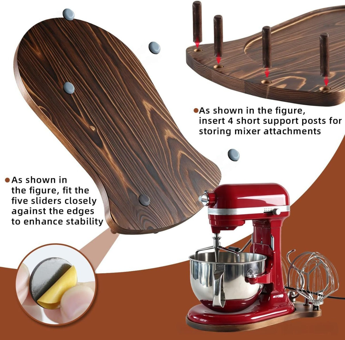 🌟Stand Mixer Sliding Tray | Wooden Mover Board with Attachment Storage Pegs