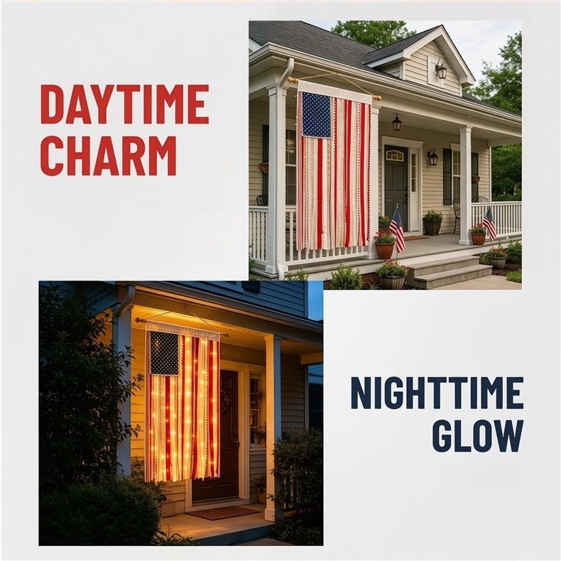 Light-Up American Flag Ribbon Wall Hanging