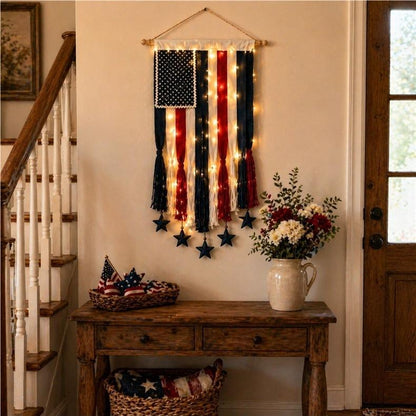 Light-Up American Flag Ribbon Wall Hanging