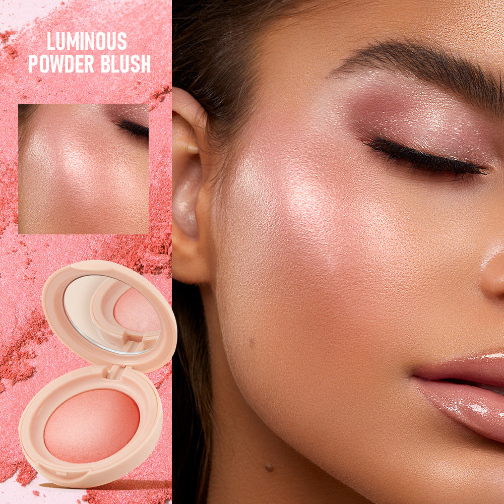 🍑 Silky Pearlescent Powder Blush | Hydrating Waterproof Luminous Cheek Blush Compact