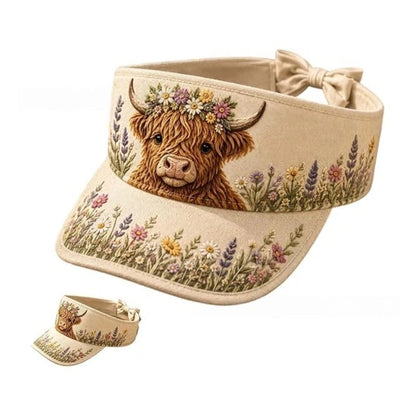 🐄 Highland Cow Wildflower Sun Visor Hat