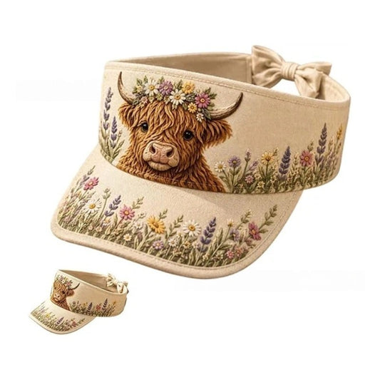 🐄 Highland Cow Wildflower Sun Visor Hat