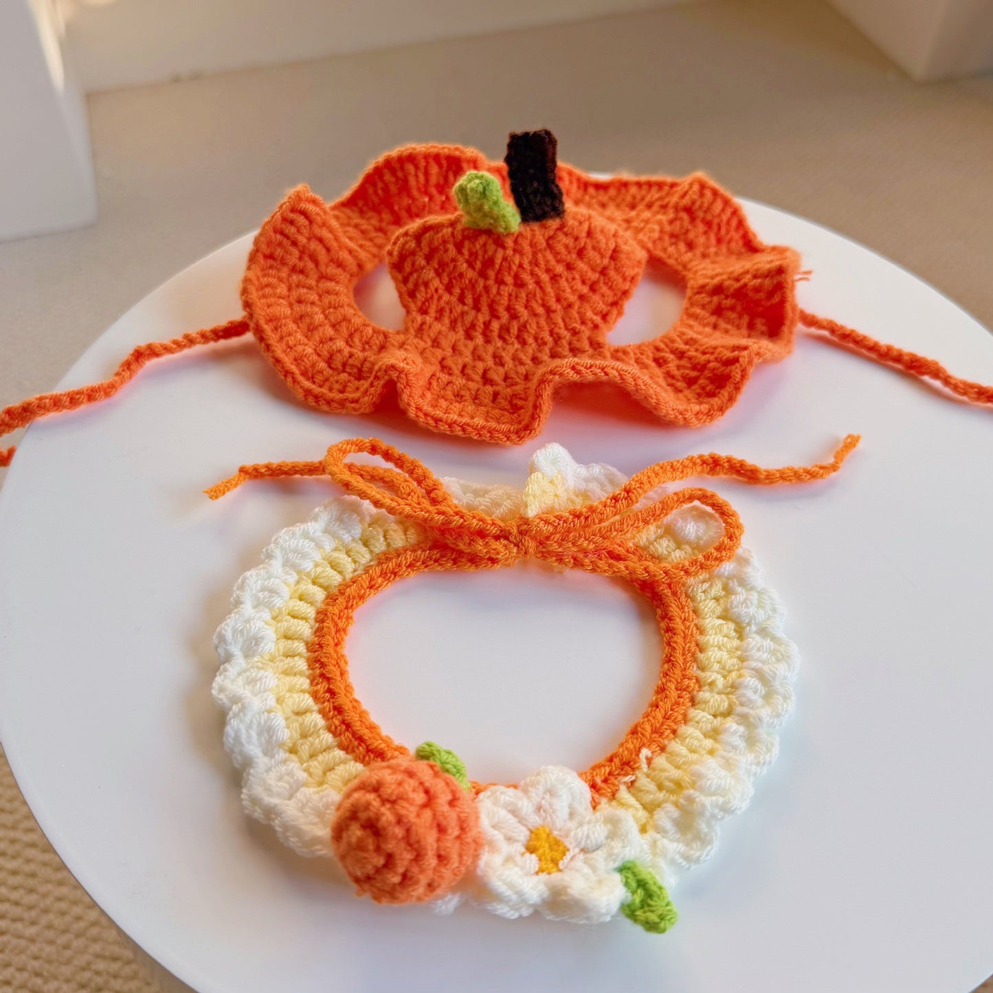 🐱 Handmade Knitted Pet Hat and Collar Set – Cute Fruit-Animal Designs