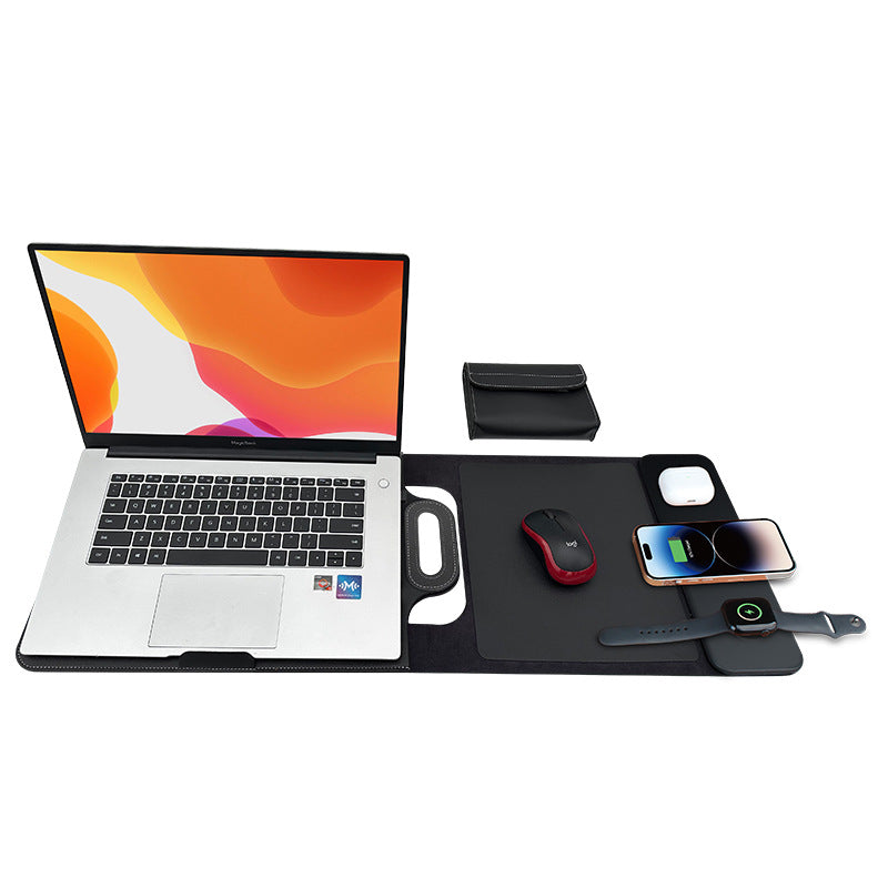 Multi‑Function Leather Laptop Desk Mat With 3‑in‑1 Wireless Charger
