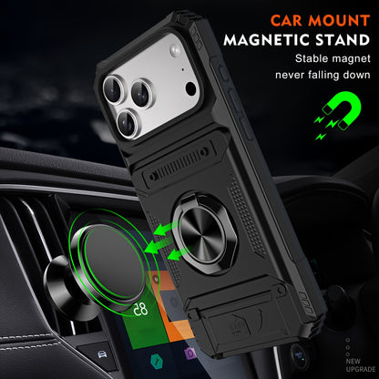 Card Holder Heavy Duty Protective Case with Ring Magnetic Kickstand Phone Cover