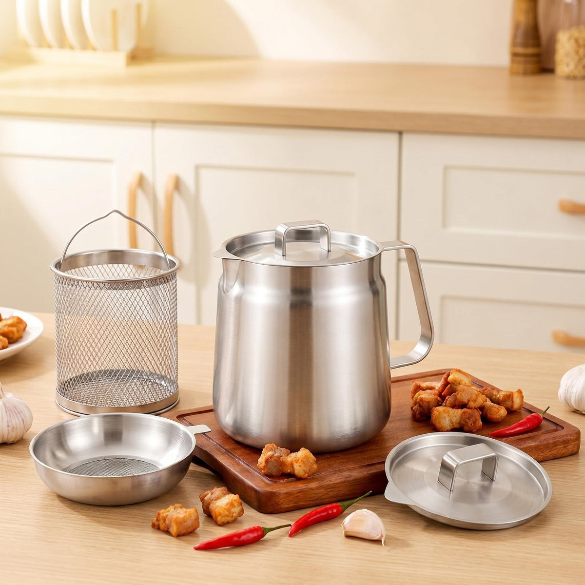 🍳 Multi-Functional 304 Stainless Steel Oil Filter Pot & Deep Fryer Set