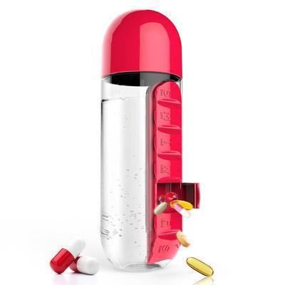💊💧2 in 1 Pill Water Bottle | 600ml Portable Water Bottle with 7 Day Pill Organizer