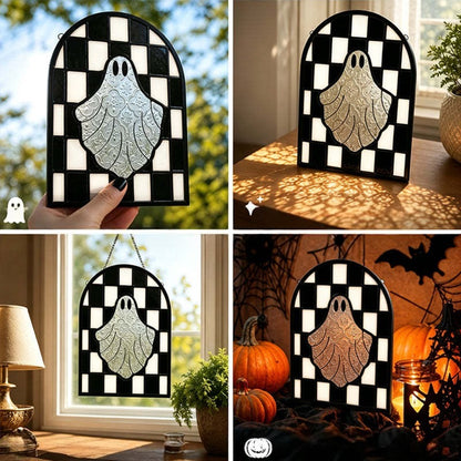 👻 Halloween Ghost Checkerboard Acrylic Suncatcher
