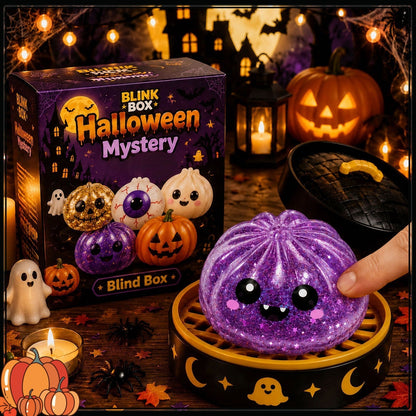 🎃 Halloween Mystery Blind Box – Cute Dumpling Squishy Toy with Mini Steamer Box, 5 Spooky Designs to Collect, Slow Rising Stress Relief