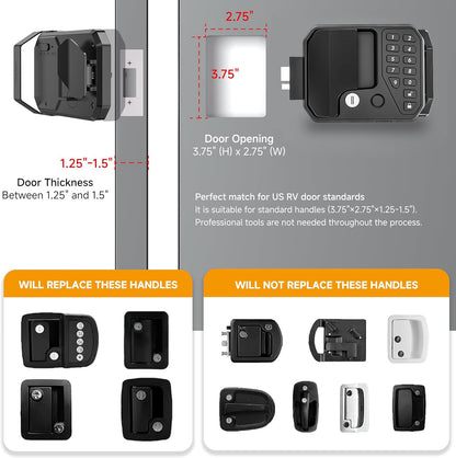 🚪Smart RV Door Lock——Keyless entry, supporting 100-foot Bluetooth app access, fingerprint recognition, remote control, and physical keys.