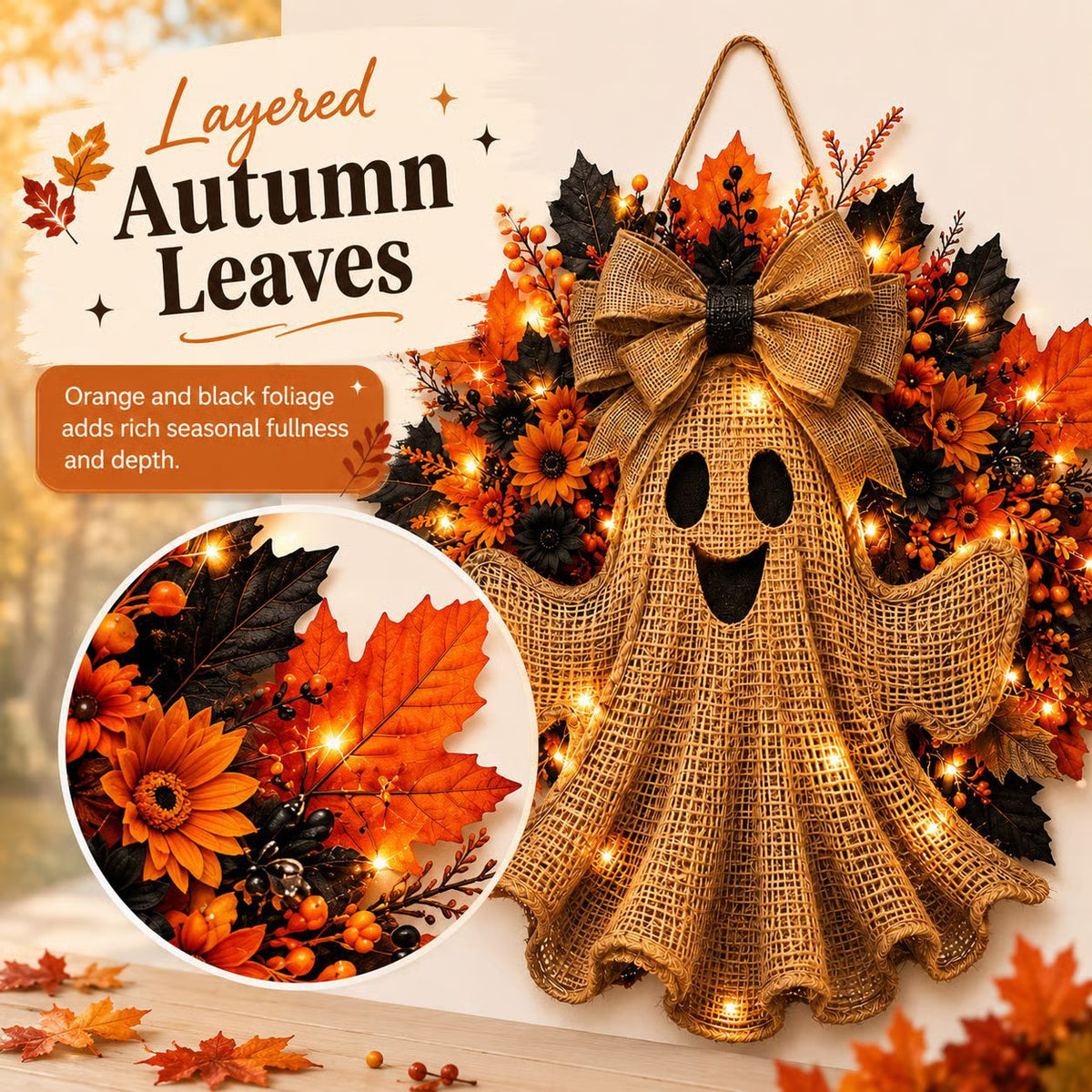 👻 Rustic Burlap Ghost Halloween Wreath