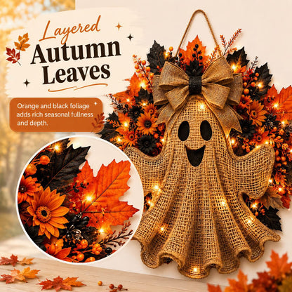 👻 Rustic Burlap Ghost Halloween Wreath
