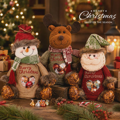 🎅 Christmas Plush Candy Gift Bag 🦌 Santa Snowman Reindeer Treat Pouch Xmas Decor & Kids Gift