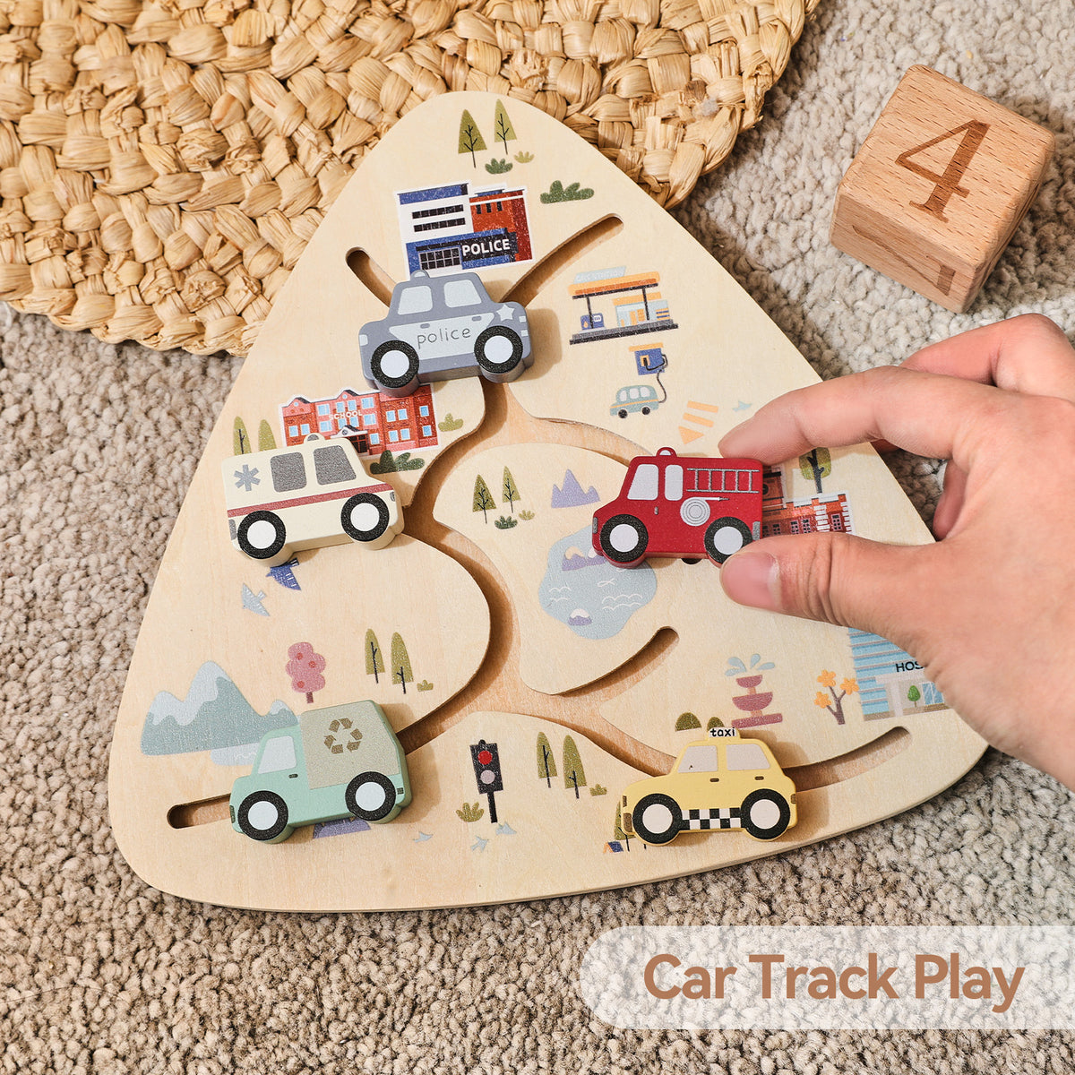 🏎️ Triangle Wooden Slide Car Puzzle for Toddlers