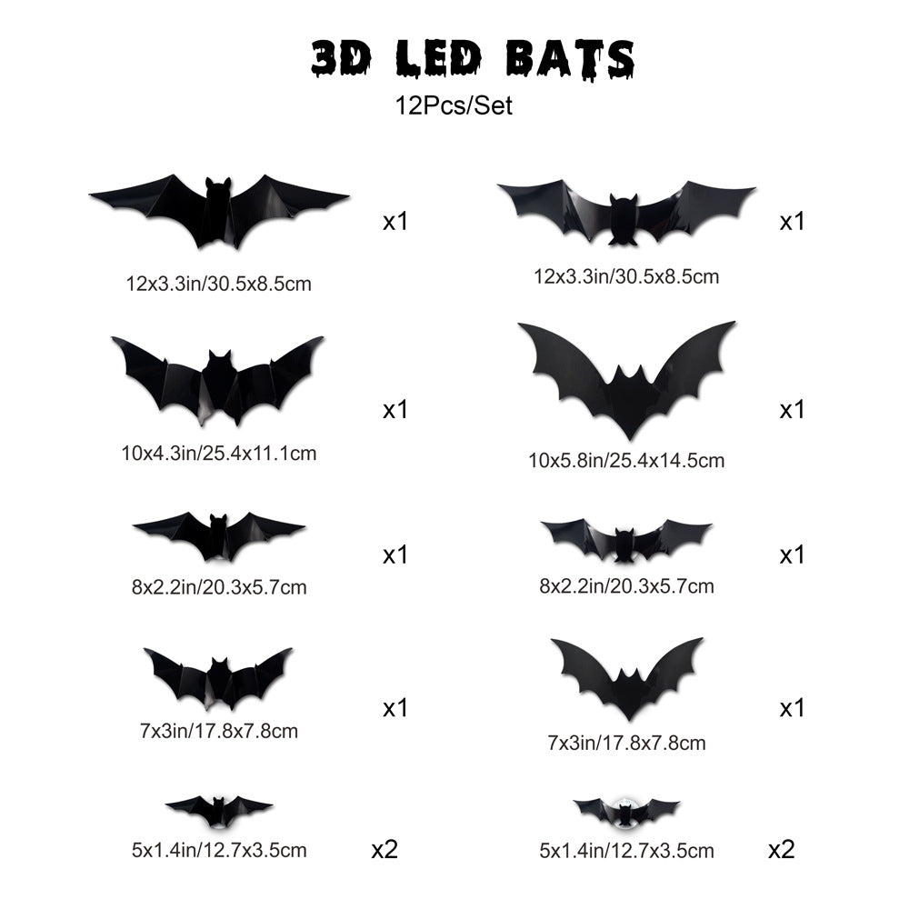 🦇3D LED Glowing Bat Stickers | Halloween Decorations