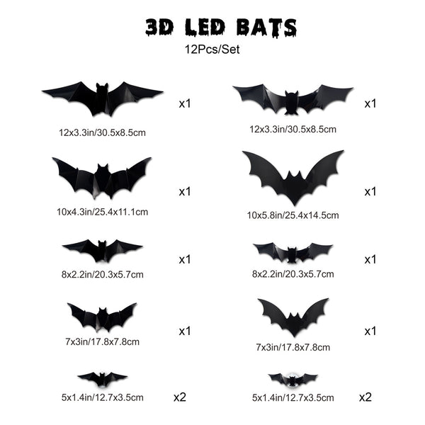 🦇3D LED Glowing Bat Stickers | Halloween Decorations