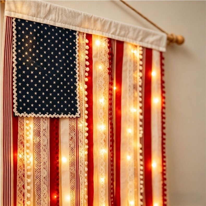 Light-Up American Flag Ribbon Wall Hanging