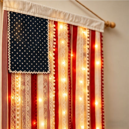 Light-Up American Flag Ribbon Wall Hanging