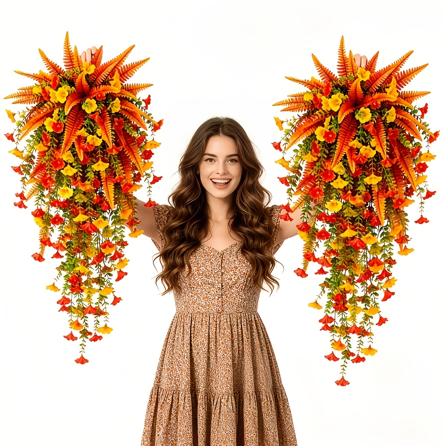 🍂 Artificial Fall Hanging Floral Swag | UV Resistant Autumn Orange Red Flower Garland