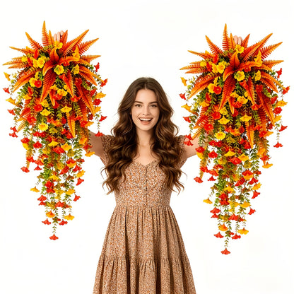 🍂 Artificial Fall Hanging Floral Swag | UV Resistant Autumn Orange Red Flower Garland
